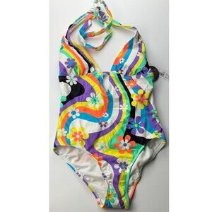 No Boundaries Multi-Color Abstract Print One-Piece Swimsuit,  Women / Juniors' S